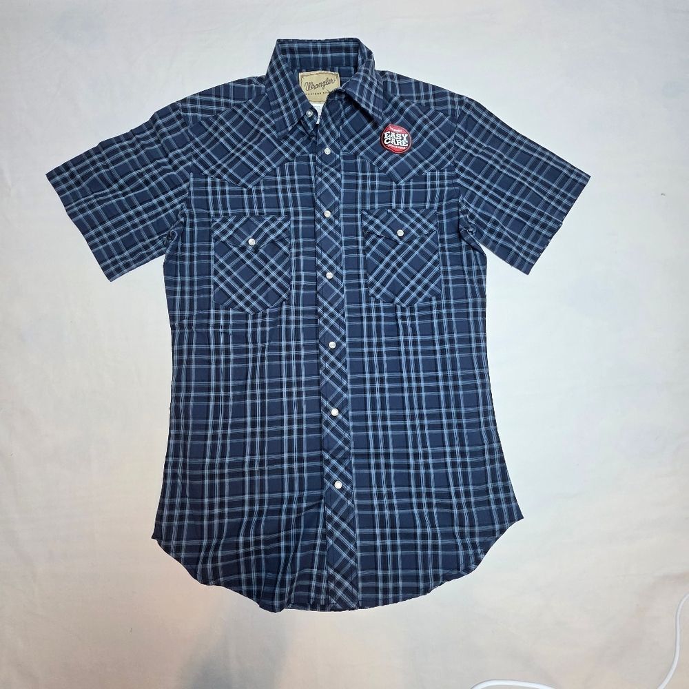 NWT Wrangler Peral Snap Short Sleeve Size S Blue Plaid Cowboy Western Rodeo